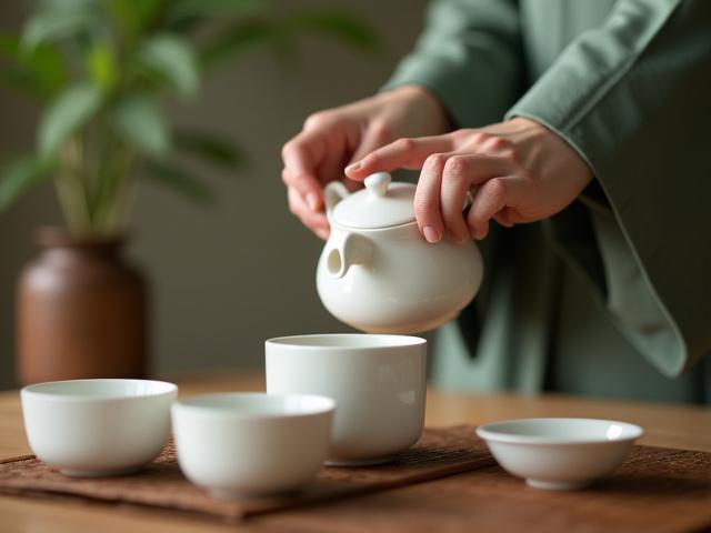 아름다운 찻상을 앞에 두고 차를 우리는 손길